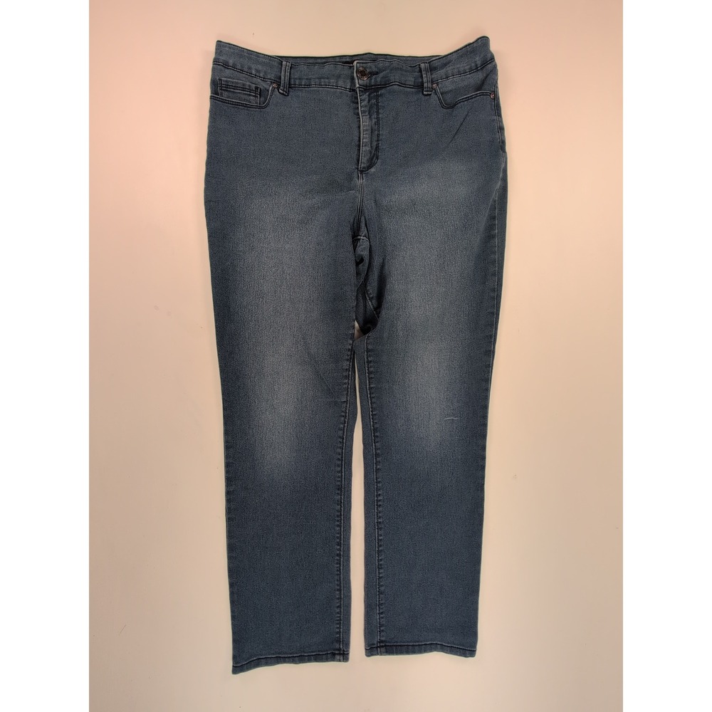Bandolino Amy Straight Leg Jeans Womens 16 Dark Indigo Blue Stretch Denim